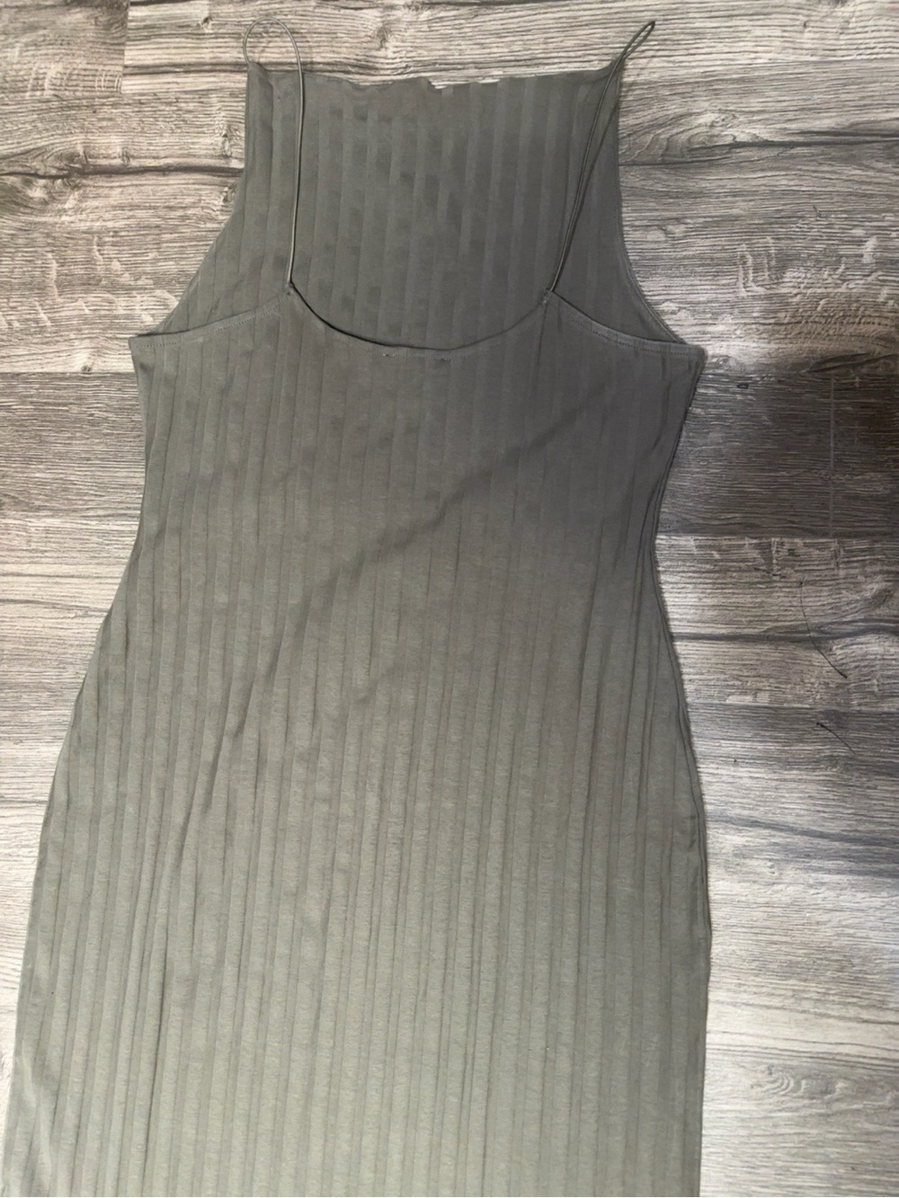 ZARA Olive Ribbed Maxi Slip Dress XL Cotton Stretch Minimalist Chic - Picture 6 of 9